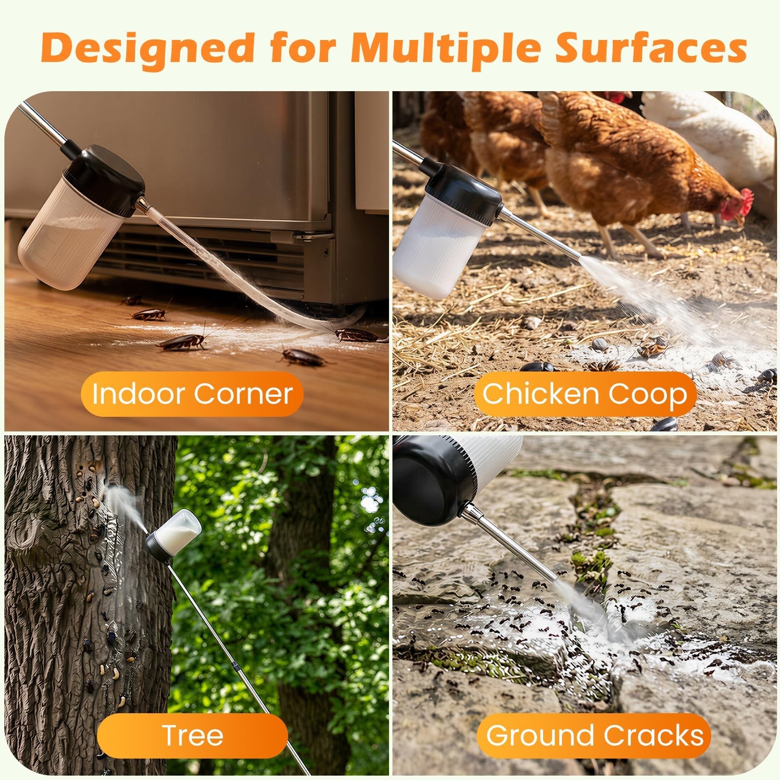 Diatomaceous Earth Powder Duster with 4FT Adjustable Rod & 250ml Tank – Clog-Fre