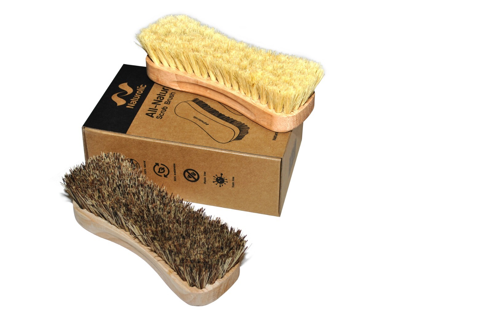 Naturolic All-Natural Wooden Scrub Brush Set | Palmyra & Tampico Bristle Brushes