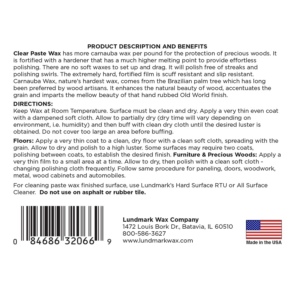 Lundmark Carnauba Paste Wax, Clear, 1-Pound, 3206P001-6 (LUN-3206P001-6)
