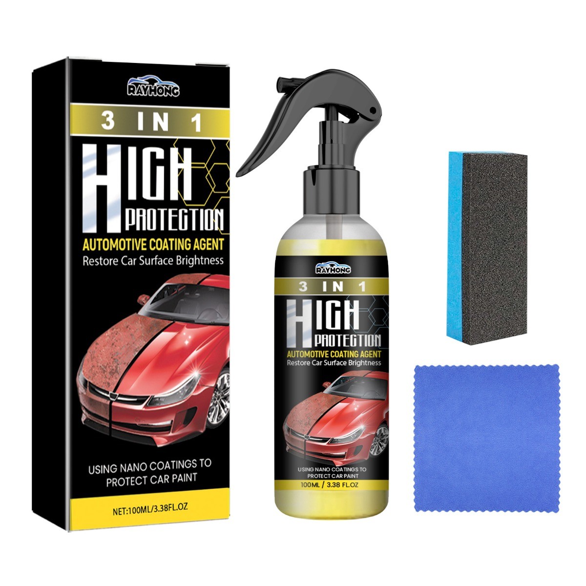 3-in-1 Yellow Car Coating Polish & Scratch Remover, Teflon Protectant for Paint