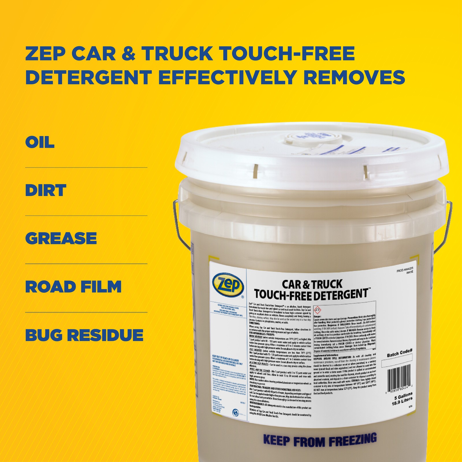 Zep Car & Truck Touch-Free Detergent – 5 Gal (Each) – 804235 – Alkaline Liquid