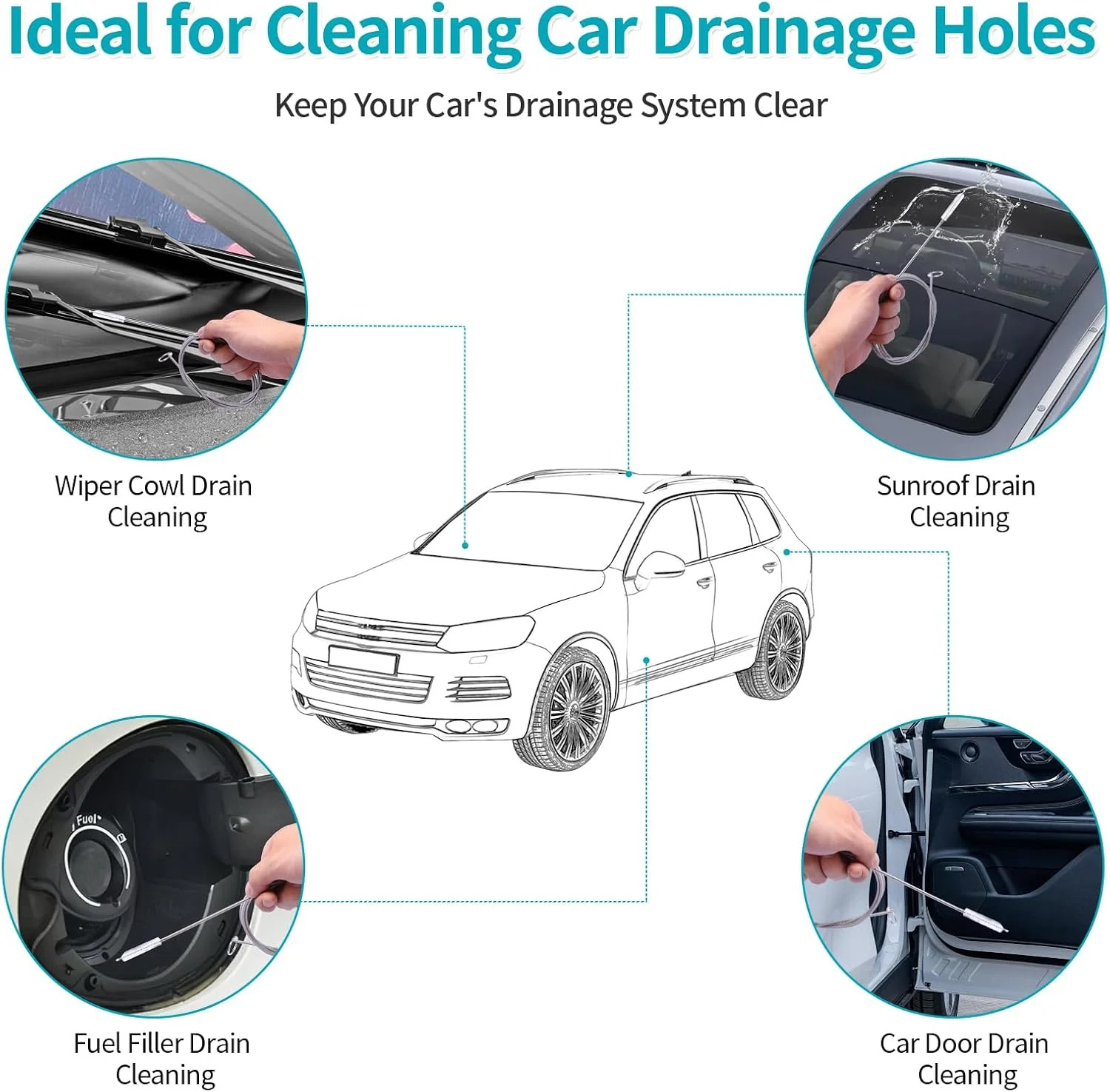 Upgrade 2 Packs Extra Long Drain Cleaners Brush, 64 Inches Flexible Sunroof Drai