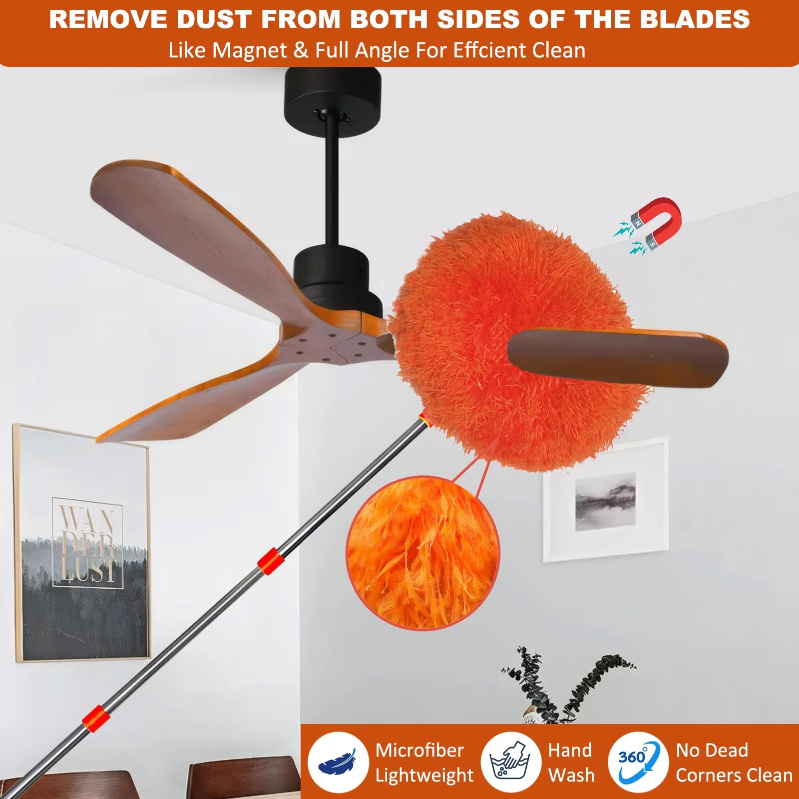 20+ Feet High Reach Dusting Kit, Cobweb Duster & Ceiling Fan Duster with 3-14…