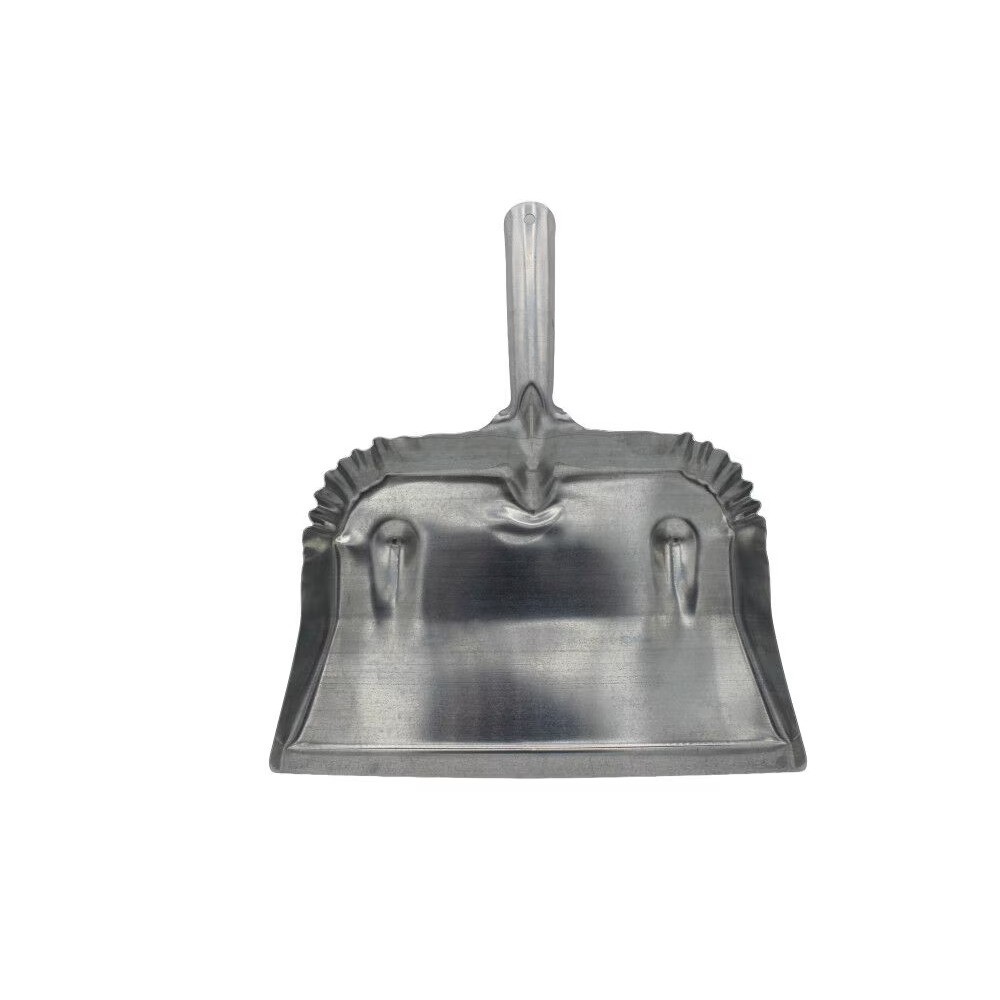 Heavy Duty Galvanized Steel Dustpan with Handle Silver Metal