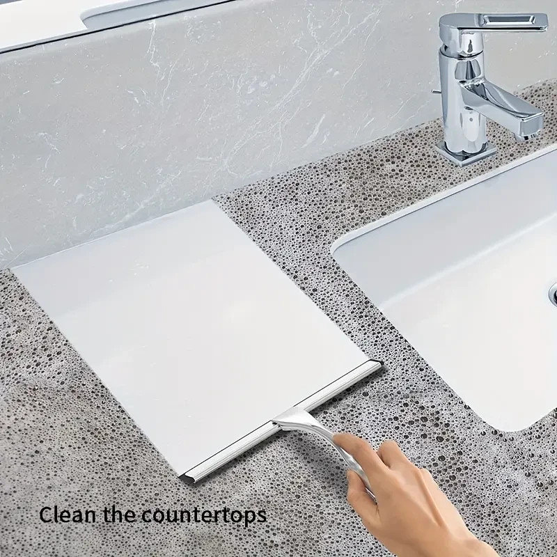 Stainless Steel Shower Squeegee for Glass Doors & Mirrors with 2 Adhesive Hooks