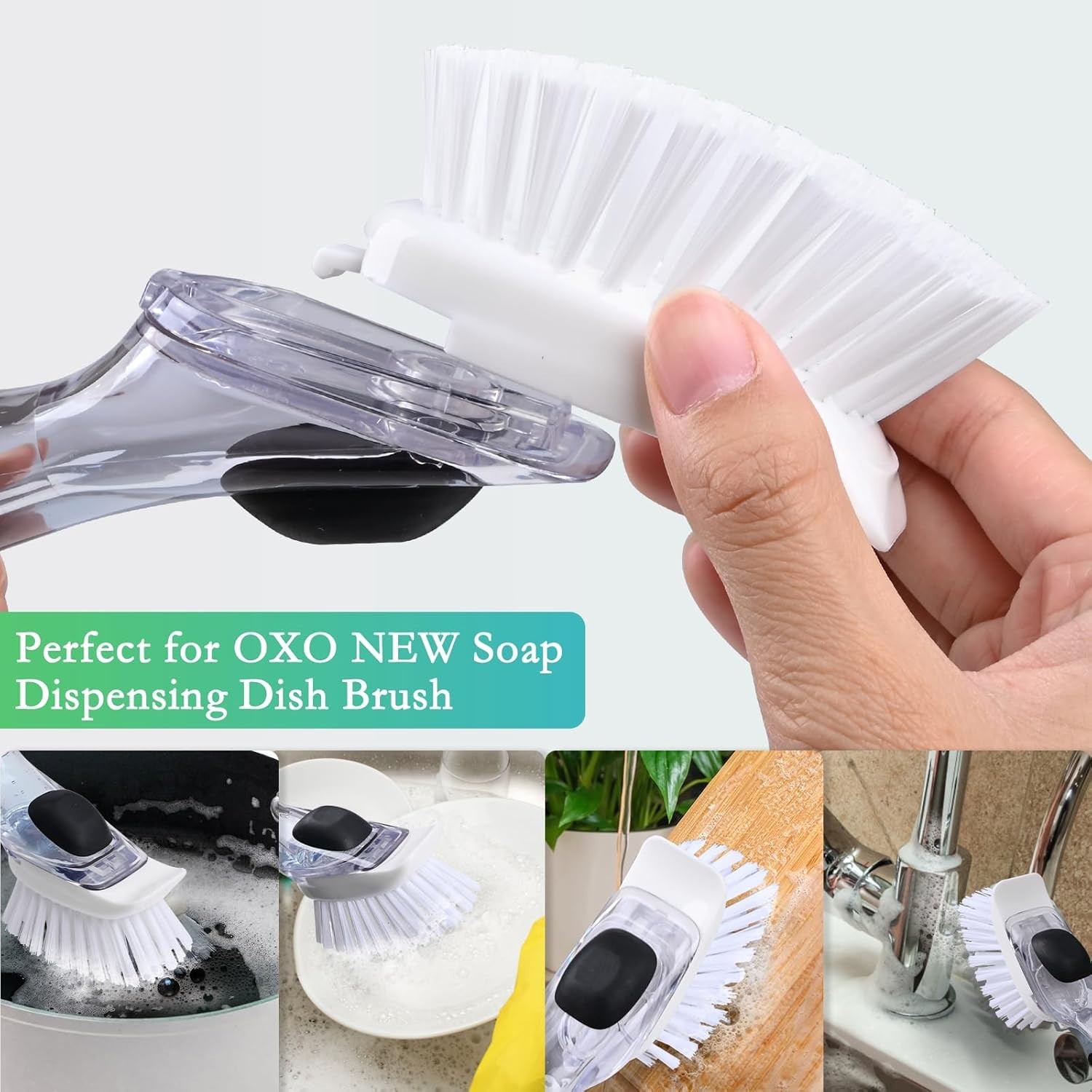 Dish Brush Refill, 4 Pack Dish Brush Replacement Head for OXO Dish Brush, Brush