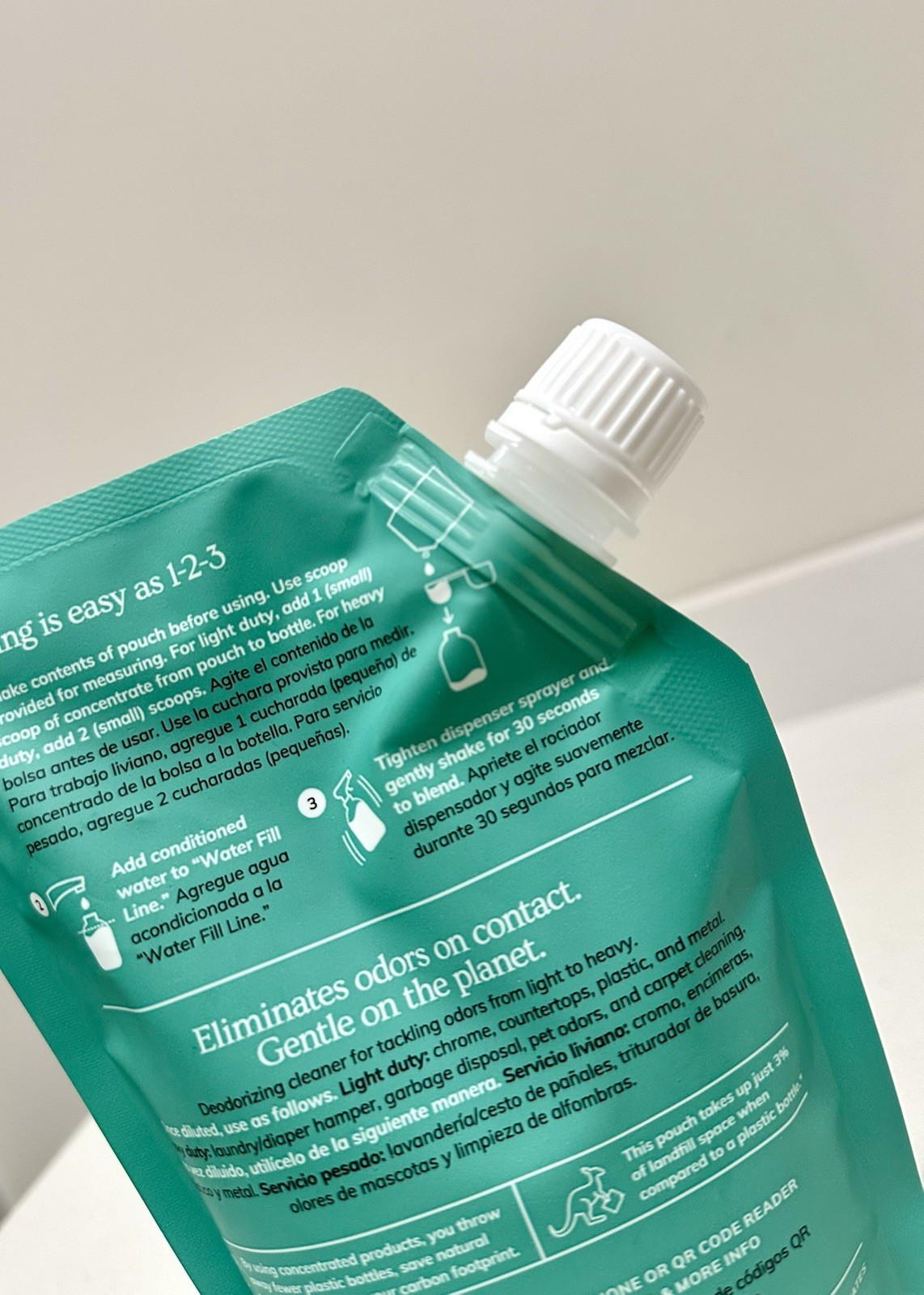Pure & Gentle Deodorizer Cleaner Concentrate 16oz & spray bottle, and scoop.
