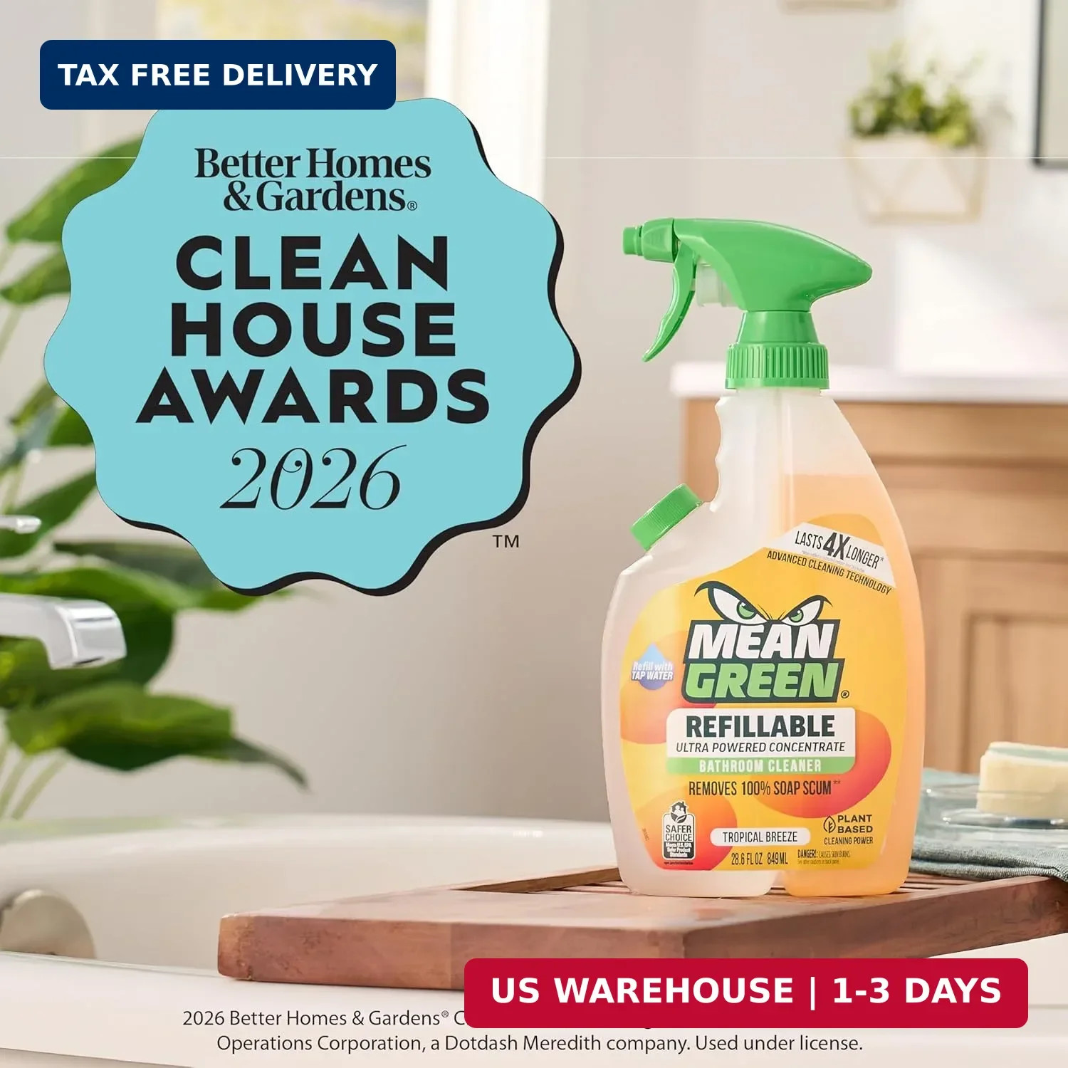 Mean Green Refillable Ultra Powered Bathroom Cleaner Concentrate, Tropical Breez