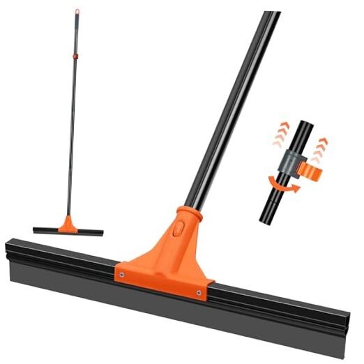 Floor Squeegee Heavy Duty with 58.3 inches Long Handle, Rubber Scraper Orange