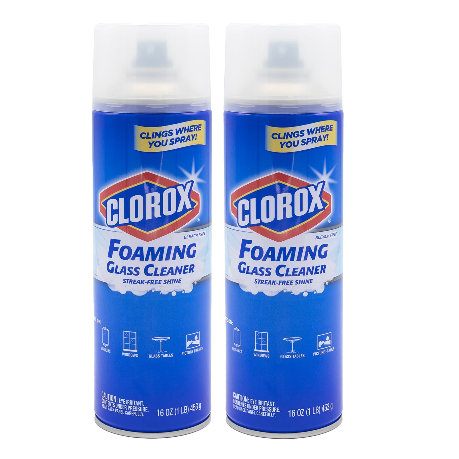 Clorox Foaming Streak Free Glass Cleaner 16oz Pack of 2 Bleach Free Formula