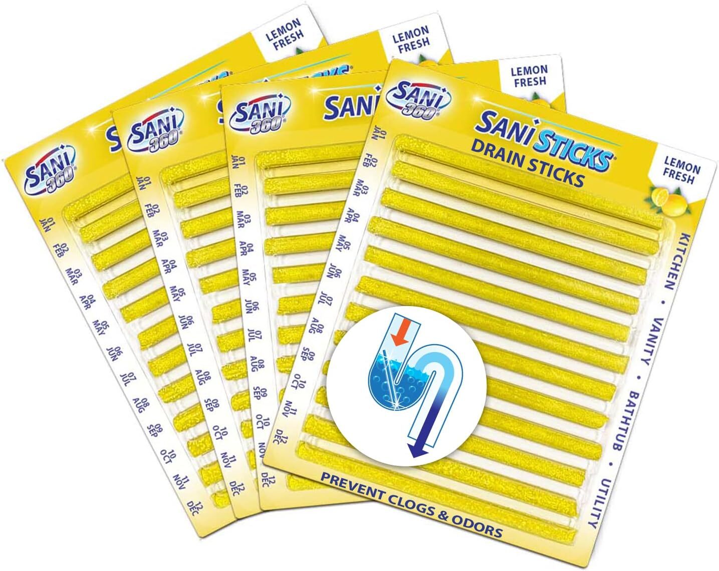 SANI 360° Sani Sticks Drain Cleaner and Deodorizer | Non-Toxic, Enzyme Formula