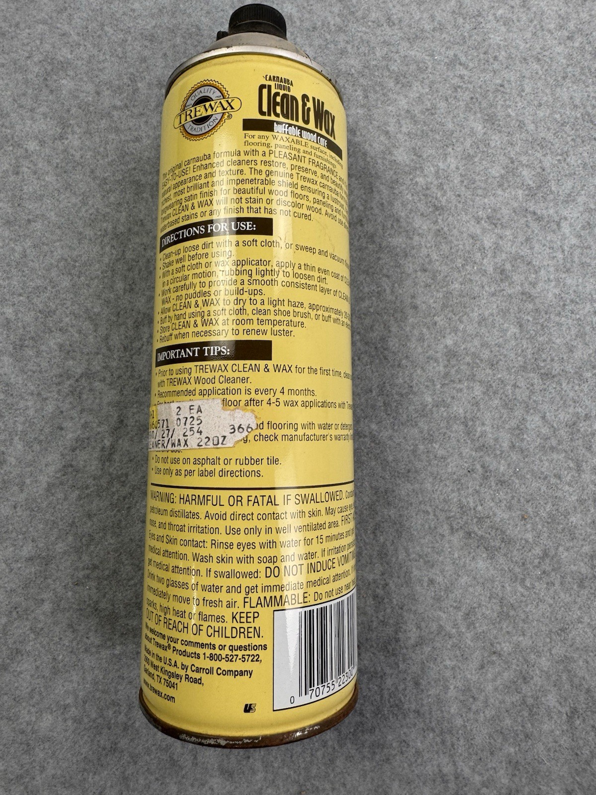 Trewax Carnauba Liquid Clean Wax 22oz Hardwood Surface Care Buffable Protection