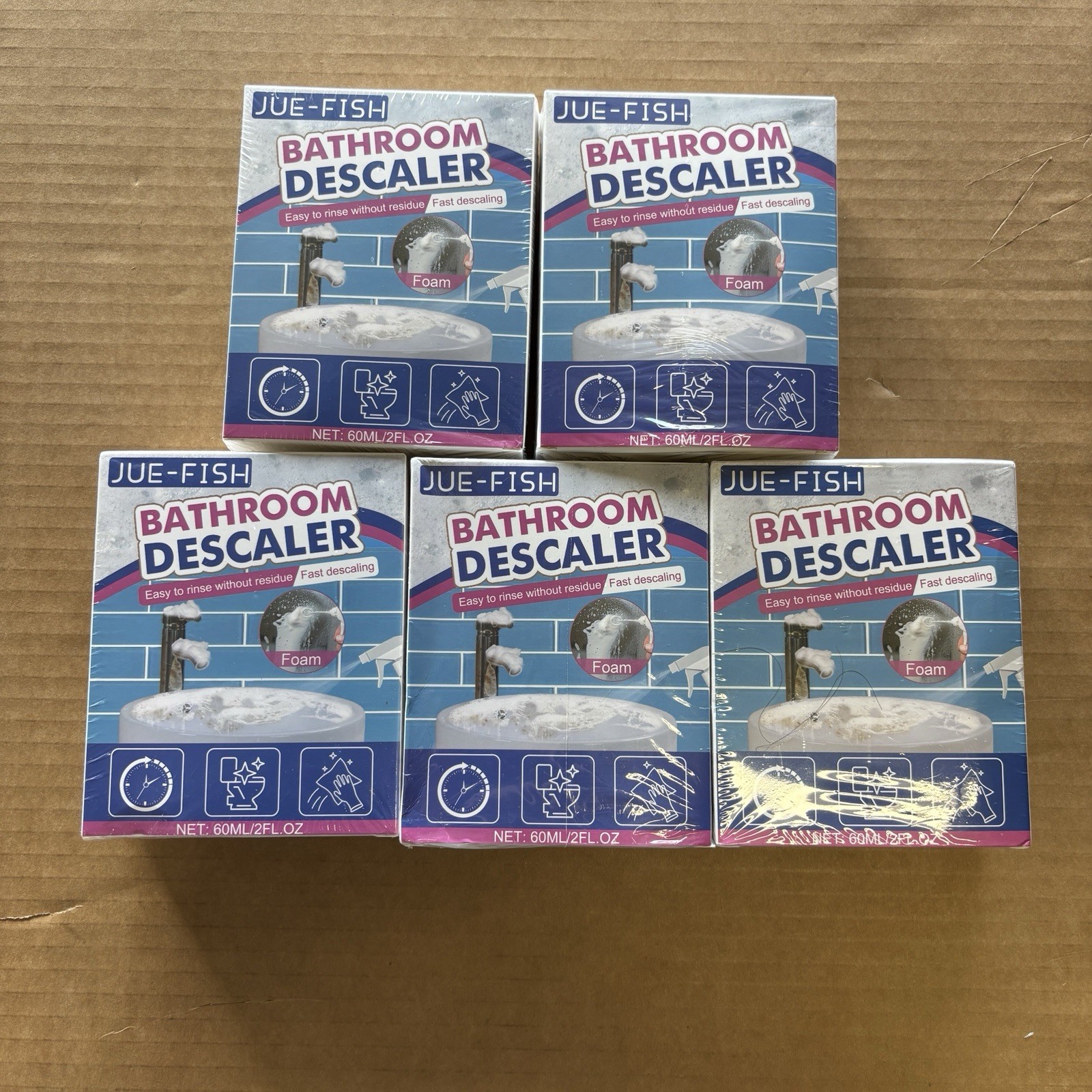 Lot Of 5 Jue-Fish Bathroom Descaler Foam Spray 2 Fl Oz NEW IN BOX