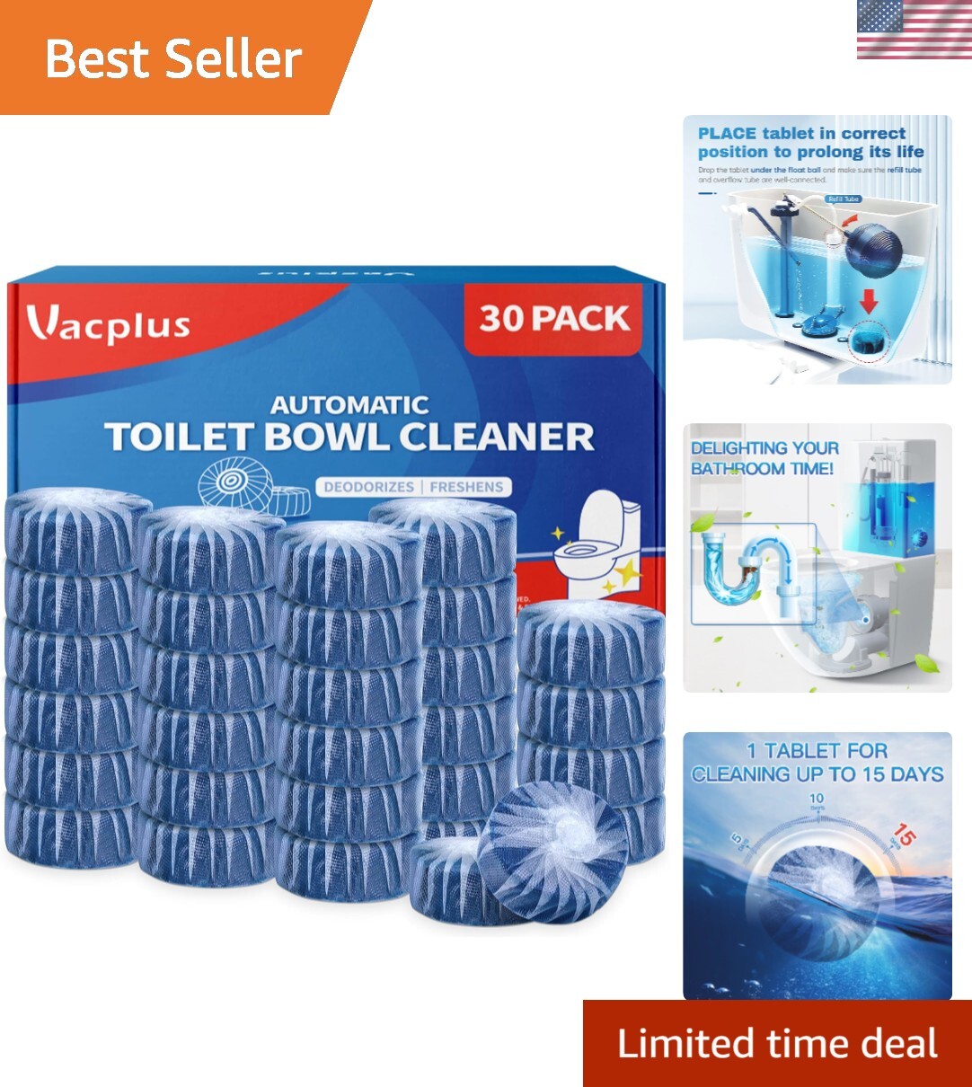 30-Pack Toilet Cleaner Tablets – Effective, Easy, Fragrance-Free, Lasts 15 Days