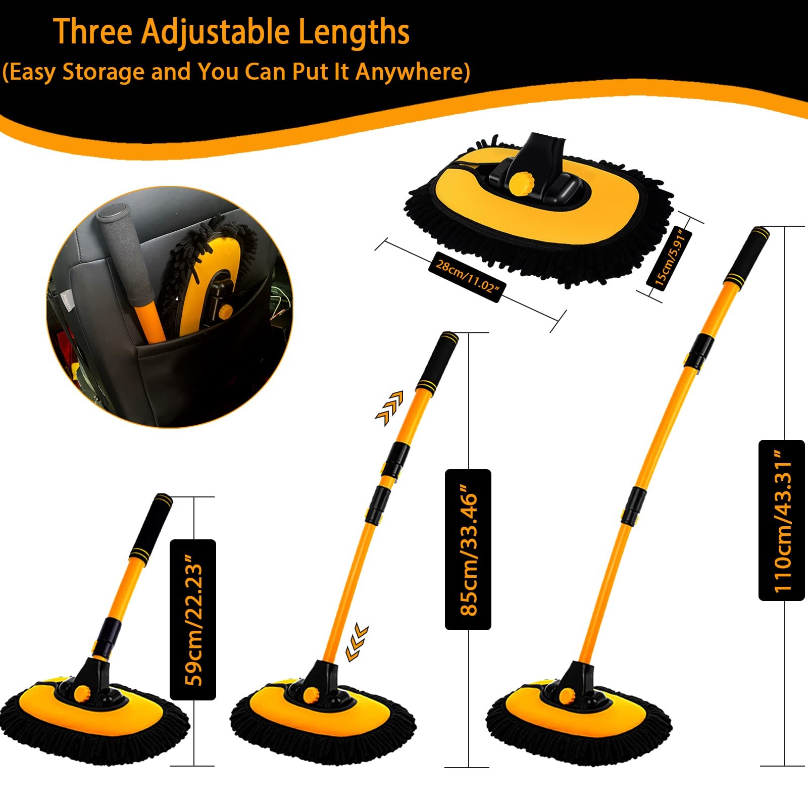 Curved Car Cleaning Brush with Telescopic Handle for RV, Truck, Boat, Van Wash