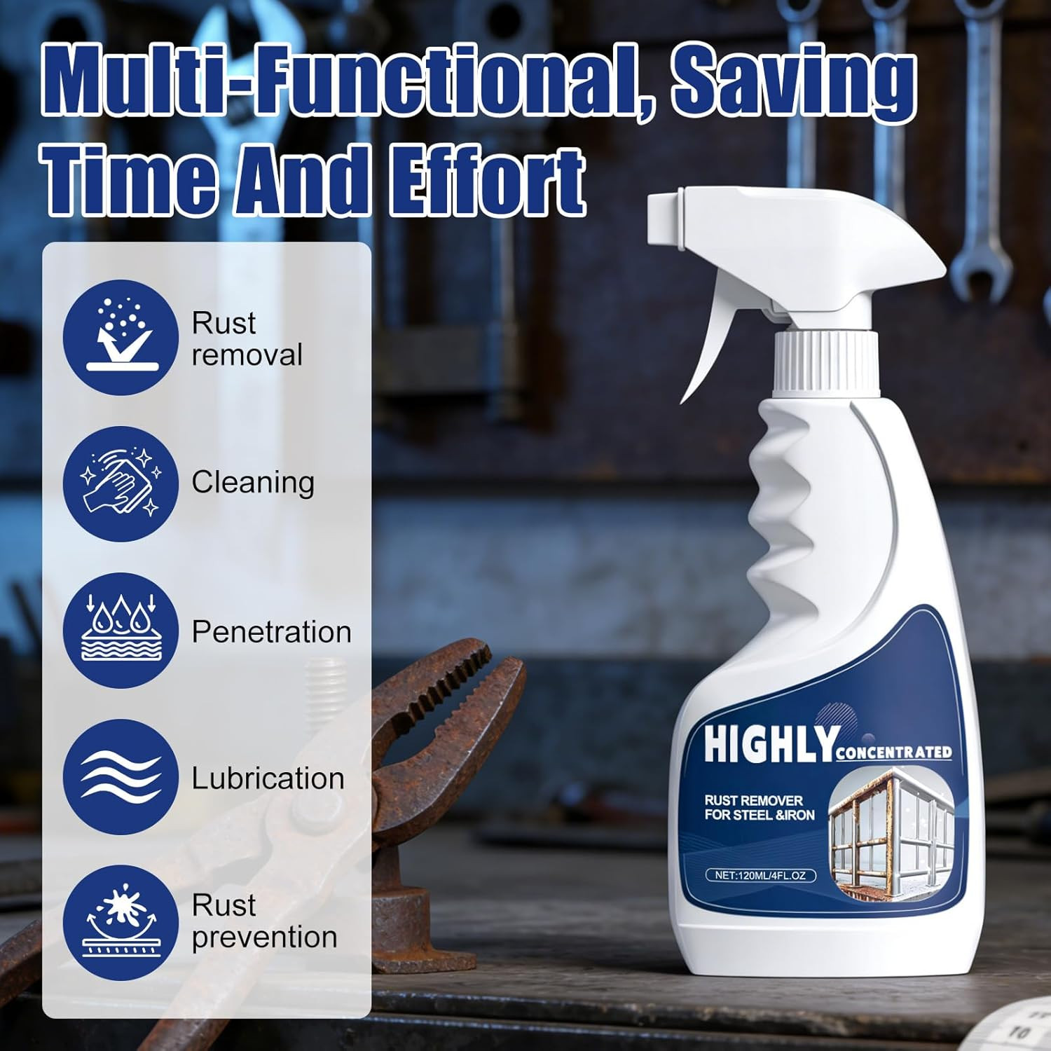 Rust Remover Spray Metal Cleaner Heavy Duty Fast Acting for Automotive Tools