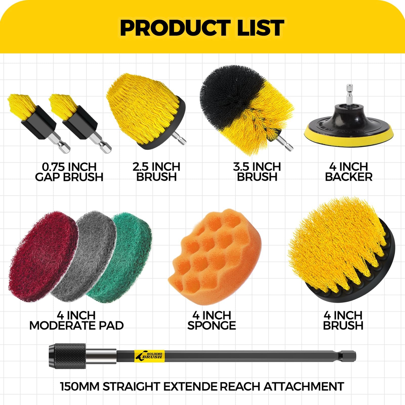 Holikme 11 Piece Drill Brush Attachment Set Scouring Pads Power Scrubber Brus…
