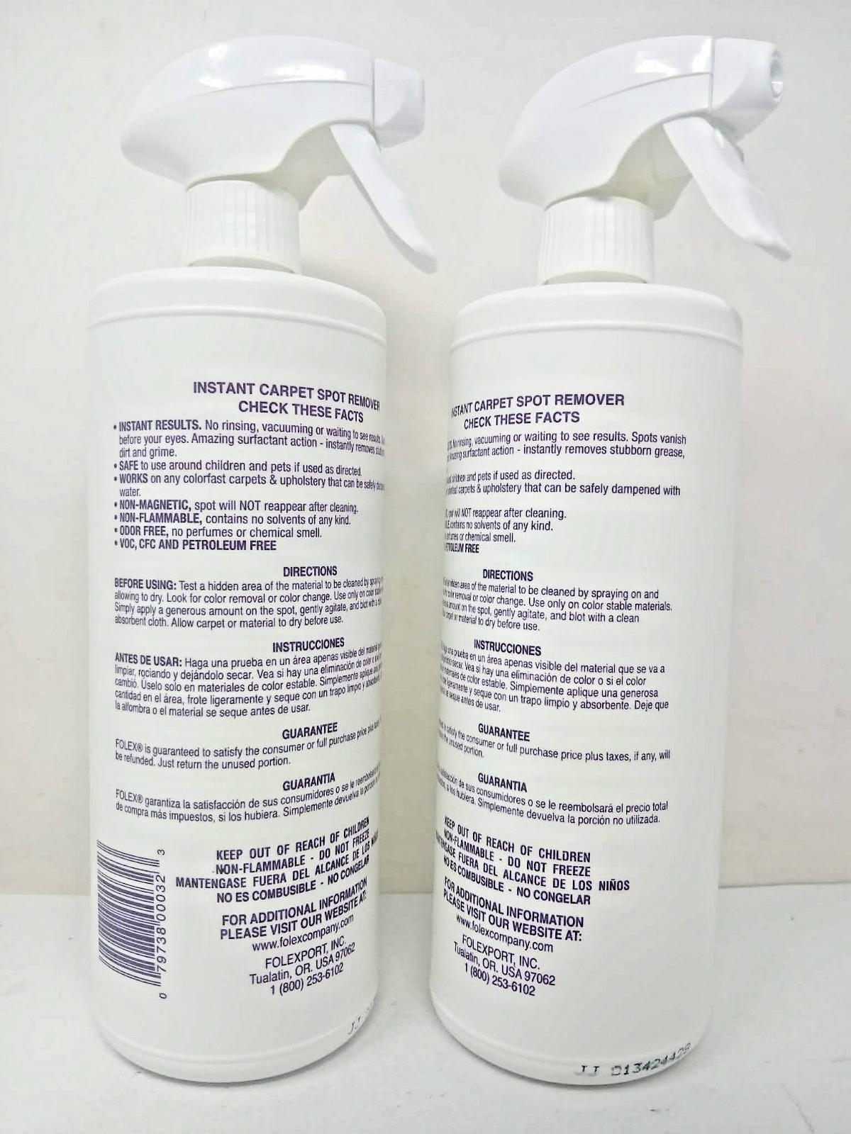 2 Pack – FOLEX Instant Carpet Spot Remover 32 oz For Grease Ink Wine Coffee Etc.
