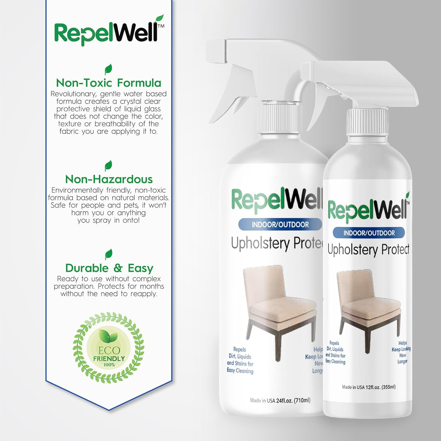 Eco-Friendly Upholstery Protect Stain & Water Repellent Spray 24Oz – Non-Toxic,