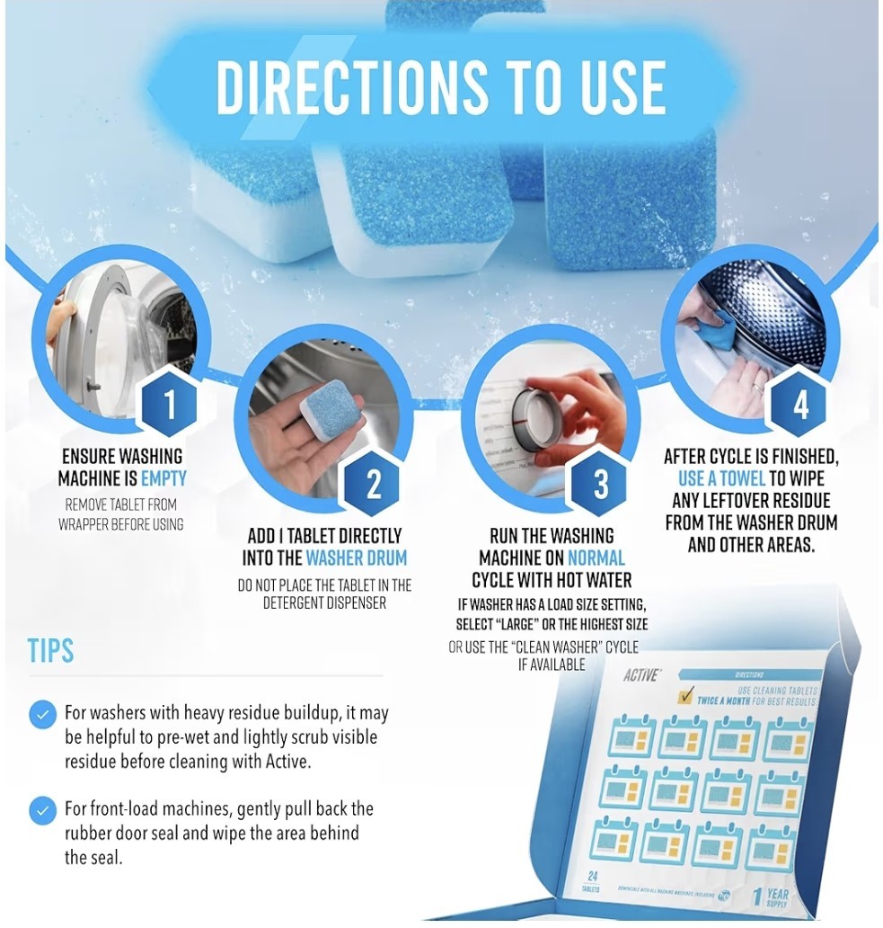 Washing Machine Cleaner Descaler 24 Pack – Deep Cleaning Tablets
