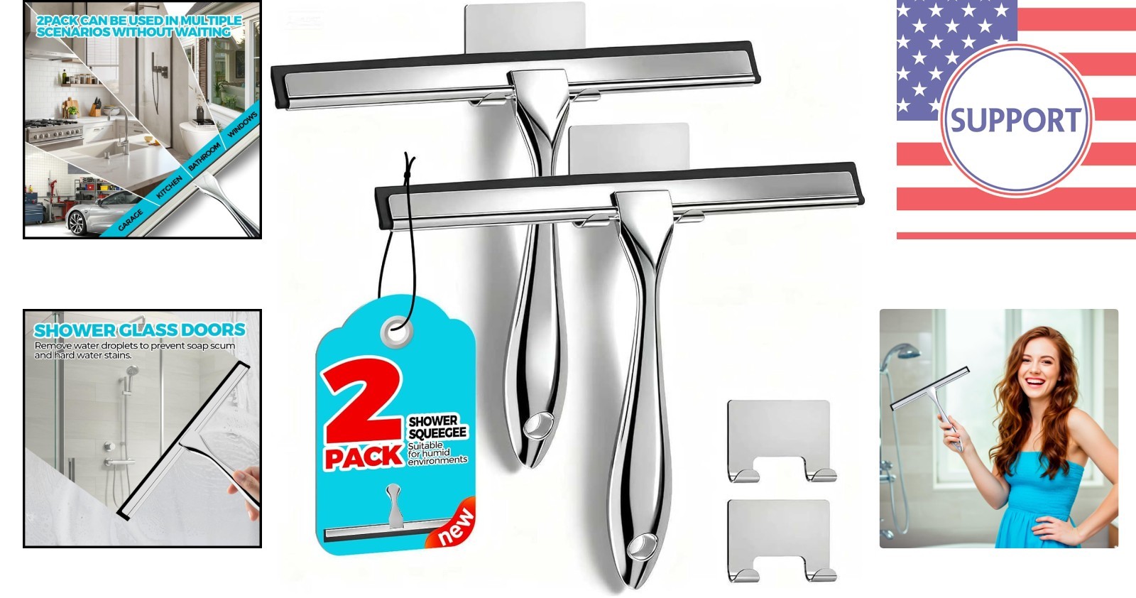 Durable Stainless Steel Shower Squeegee – 10-Inch Soft Blade for Clean Surfaces