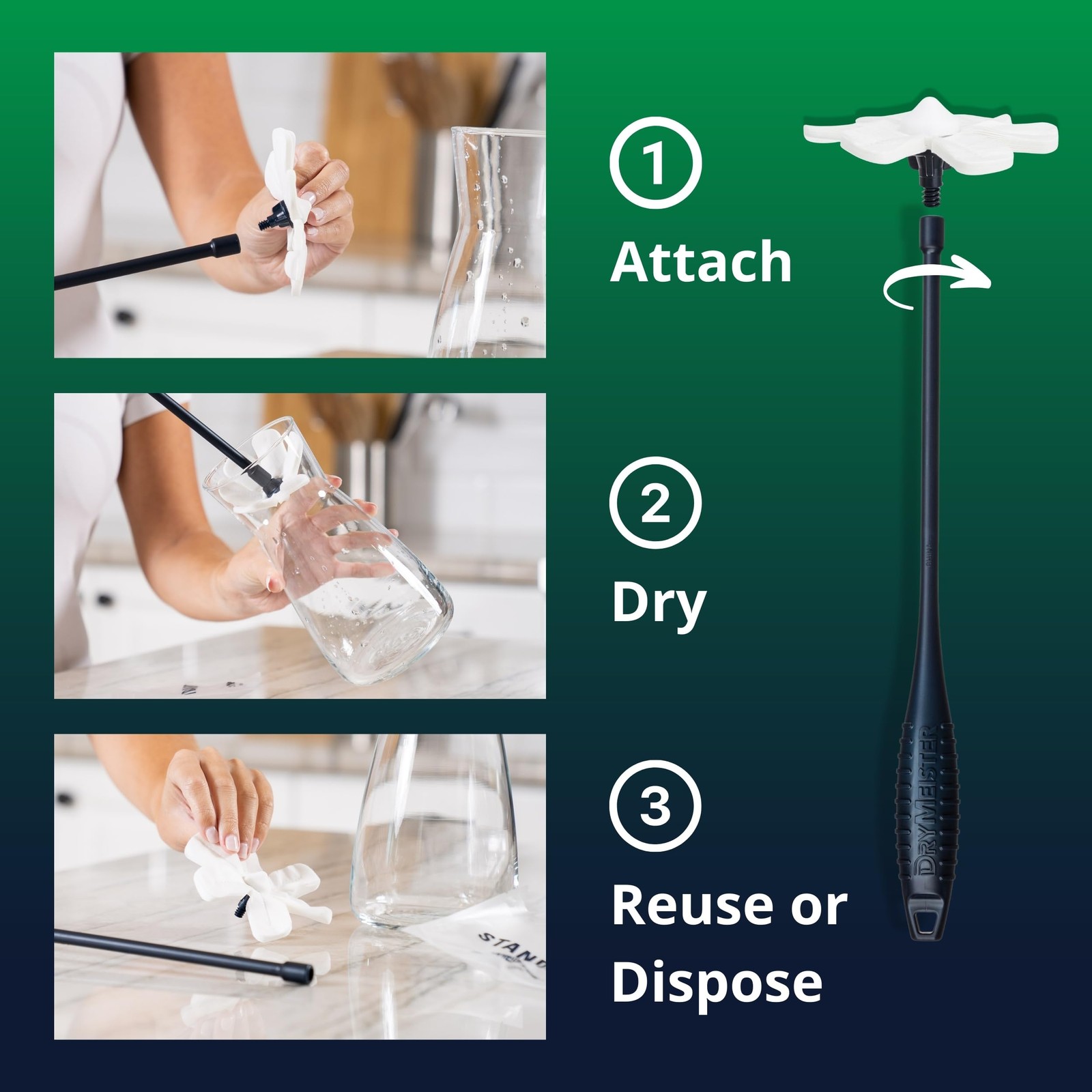 Drying Wand – Narrow Container Dryer ( 1.25″ Opening) – Water Bottle, Carafe,…