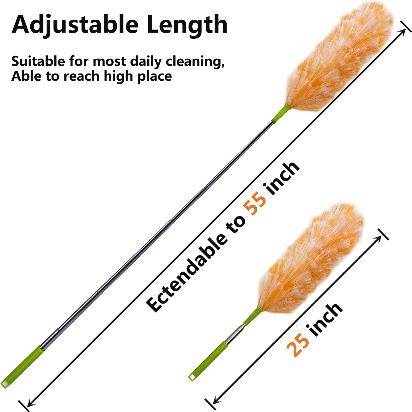 4 Pack Washable Electrostatic Duster, Extendable Pole 25″ to 55″, Feather Dus…