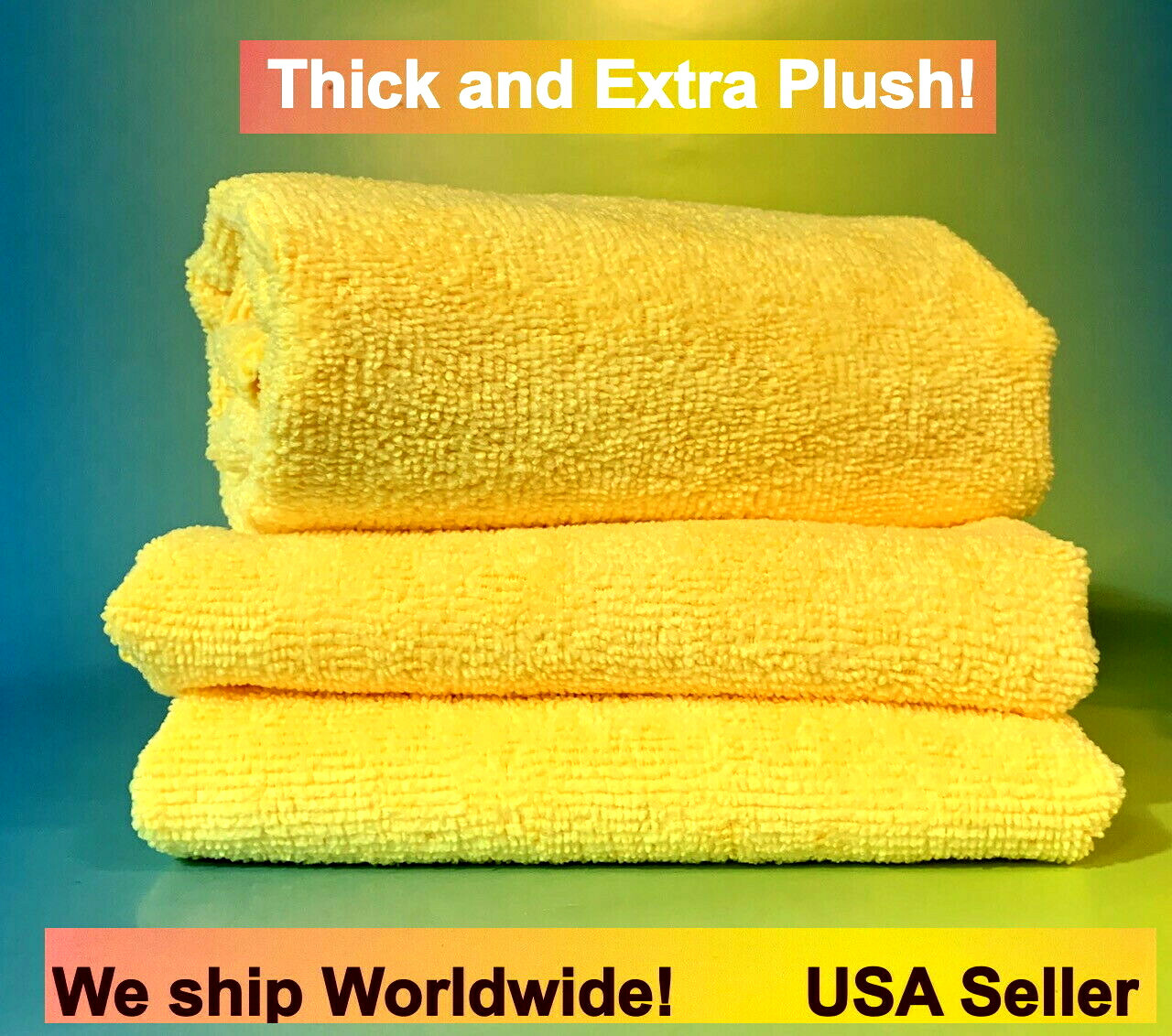 3 YELLOW MICROFIBER CLEANING WASH CLOTH TOWEL RAG 16″x16″ 300GSM DISHES GLASS
