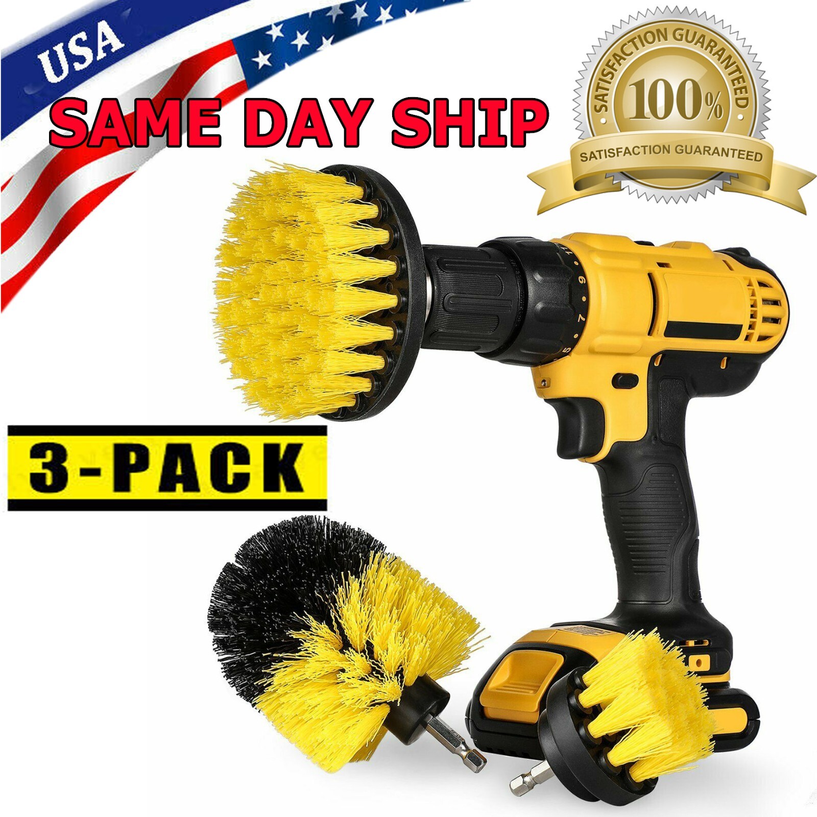 3PC Drill Brush Attachment Set-Car Interior Detailing Kit Power Scrubber Brush