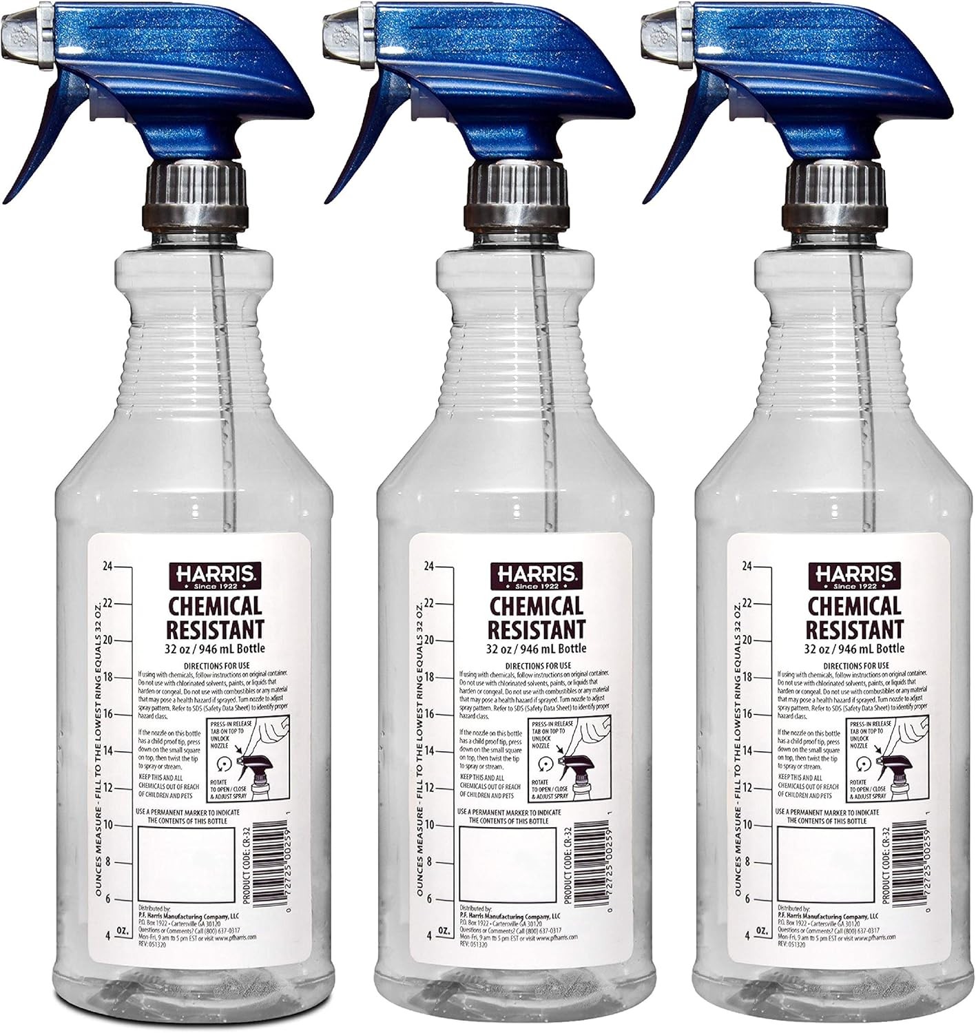 3 Pack 32 Oz Chemical Resistant Spray Bottles Professional Cleaning Water