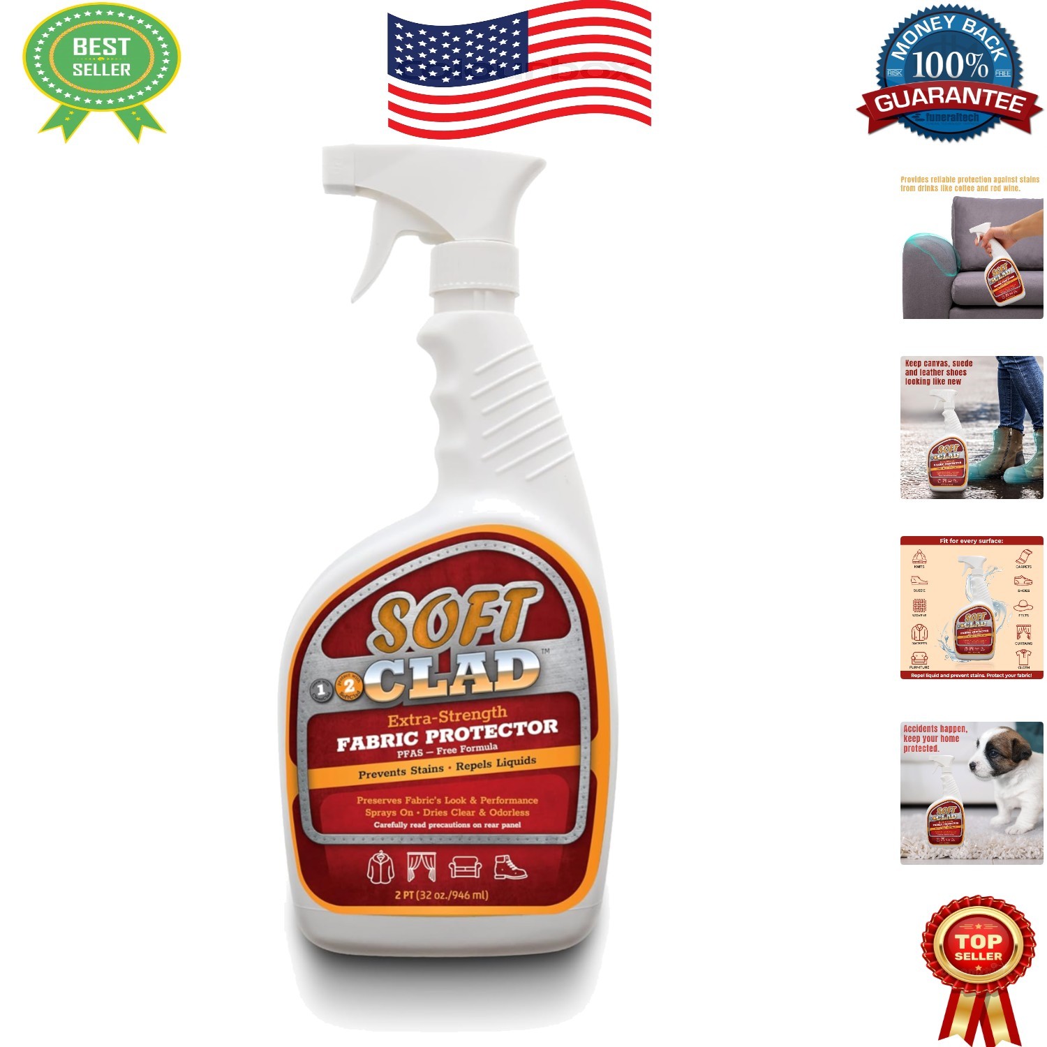 SoftClad 32oz Fabric Protector Spray – Extra Strength Stain Guard & Repellent