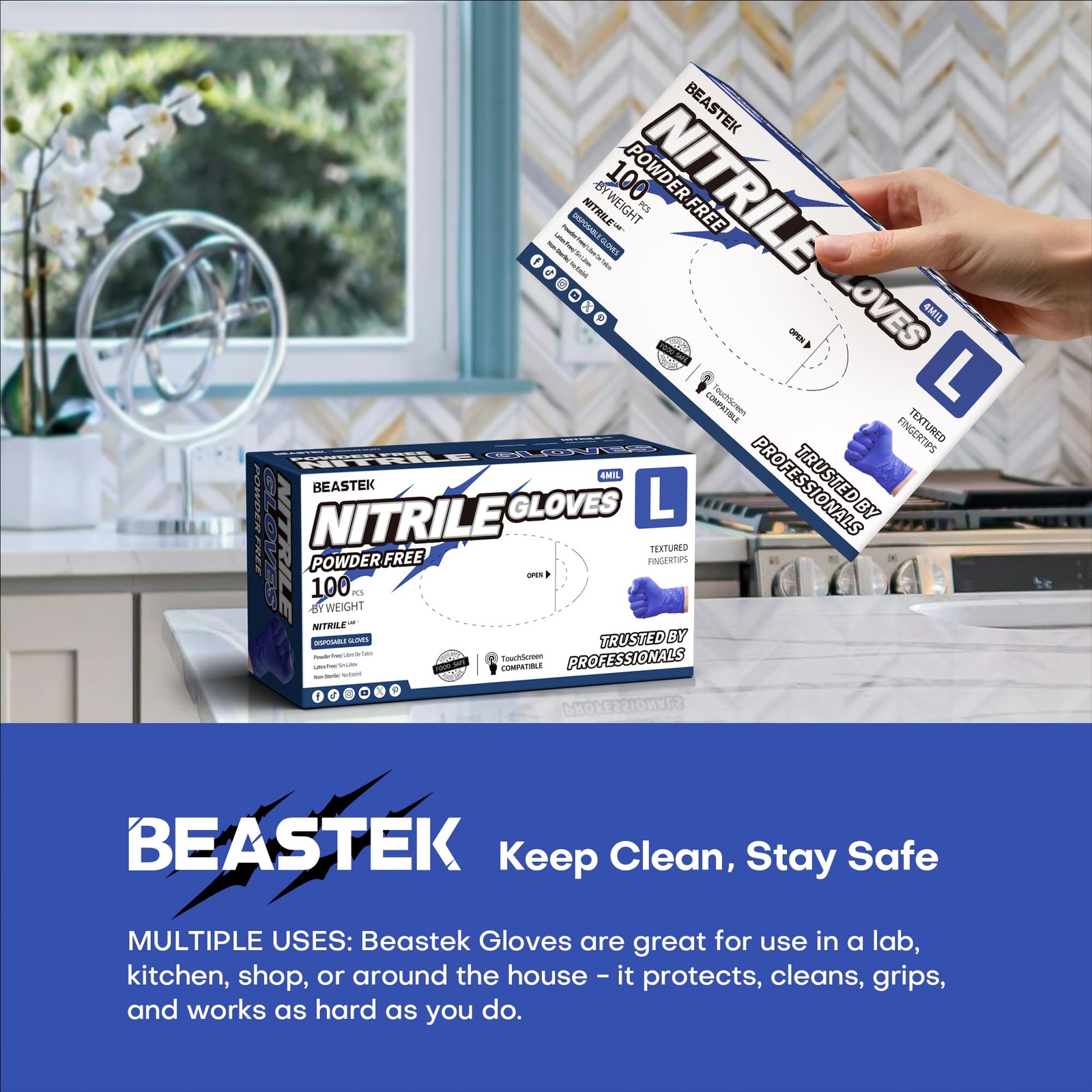 Beastek Nitrile Exam Gloves, 4.0 Mil 100 Pcs X-Large, X-large (Blue Violet)