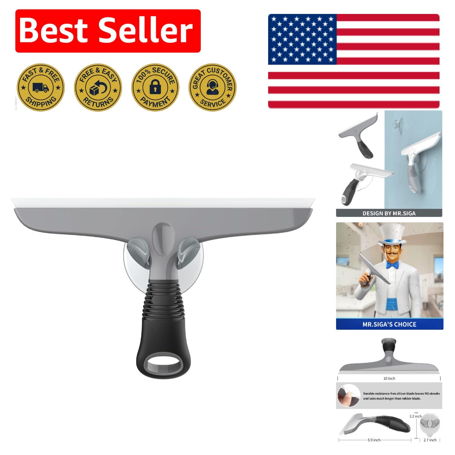 Multi-Purpose Silicone Squeegee with Suction Hook – Modern Gray & Black Design