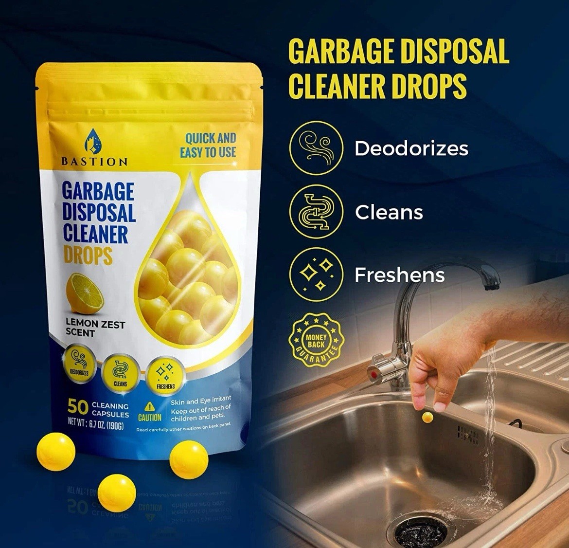Garbage Disposal Cleaner and Deodorizer Drops by Bastion Lot Of 3 Bags 150 count