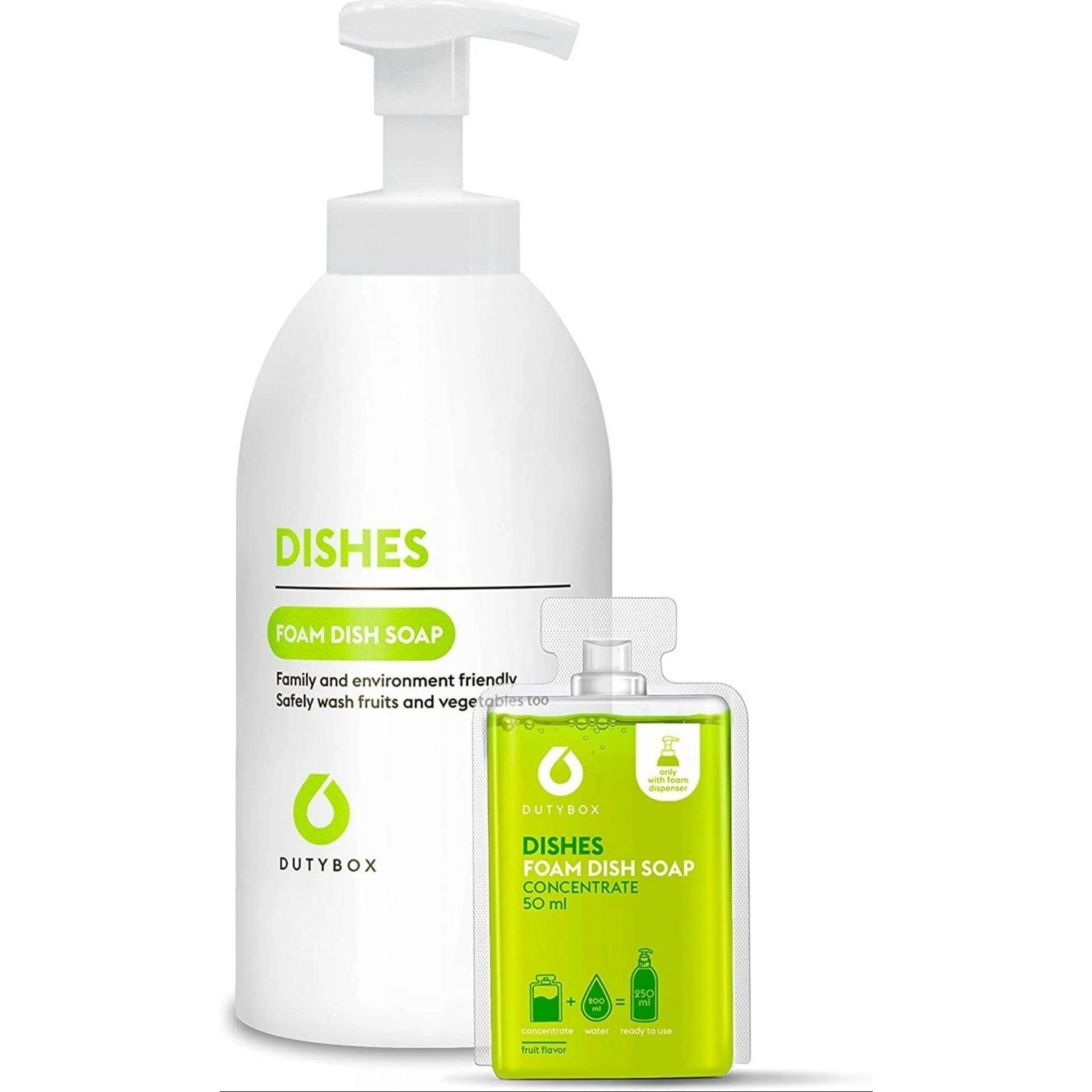 DutyBox Dish Soap – Liquid Foam Soap for Dishes 1 Pump Bottle & 4 Capsules