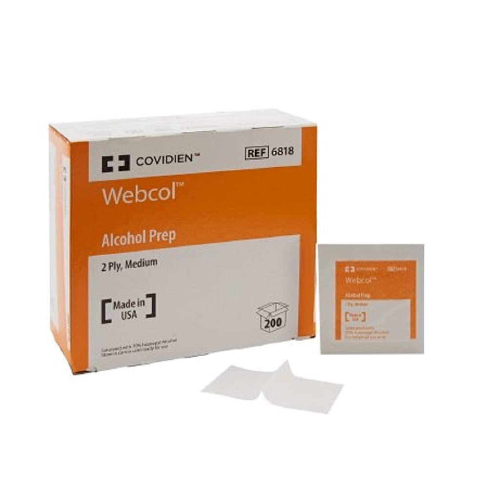 Covidien 6818 Webcol Alcohol Prep, Sterile, Medium, 2-Ply, Pack of 200