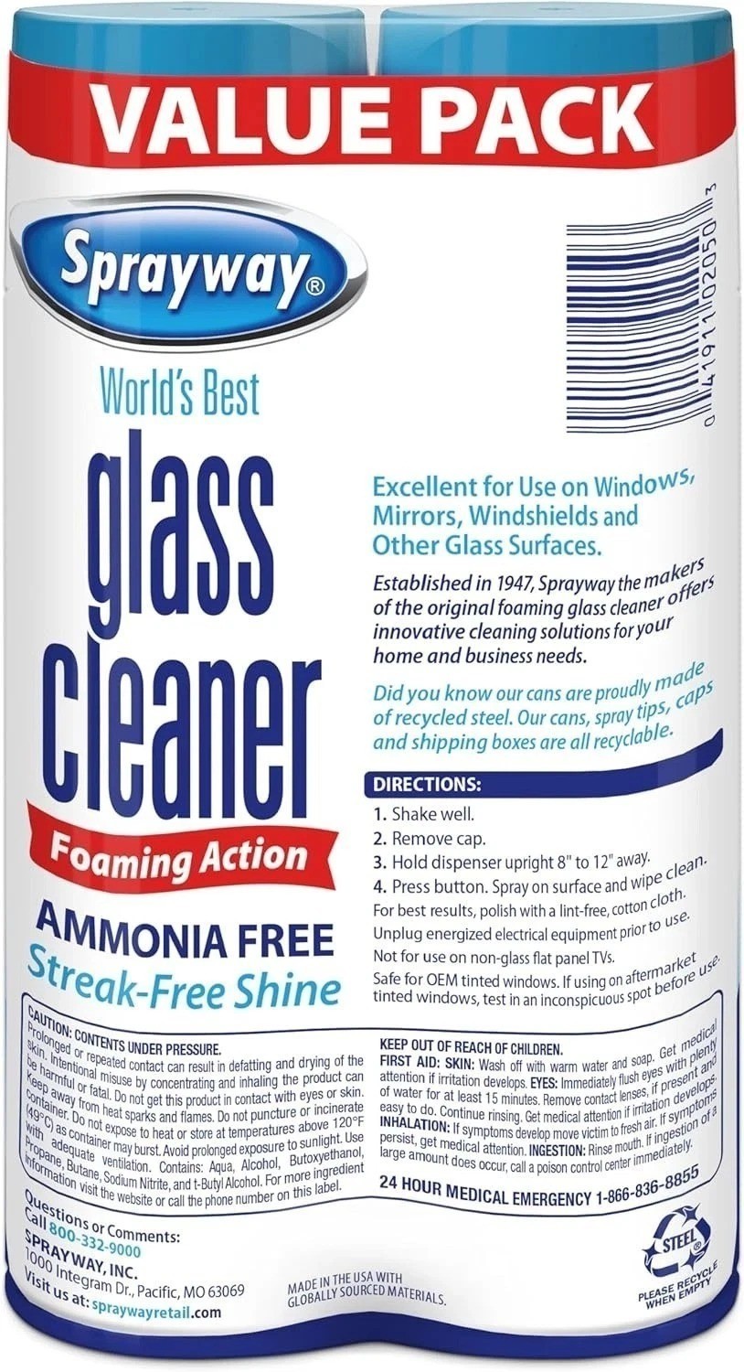 Sprayway Foaming Glass Cleaner 2 Pack Ammonia Free Streak Free Shine 19oz Value