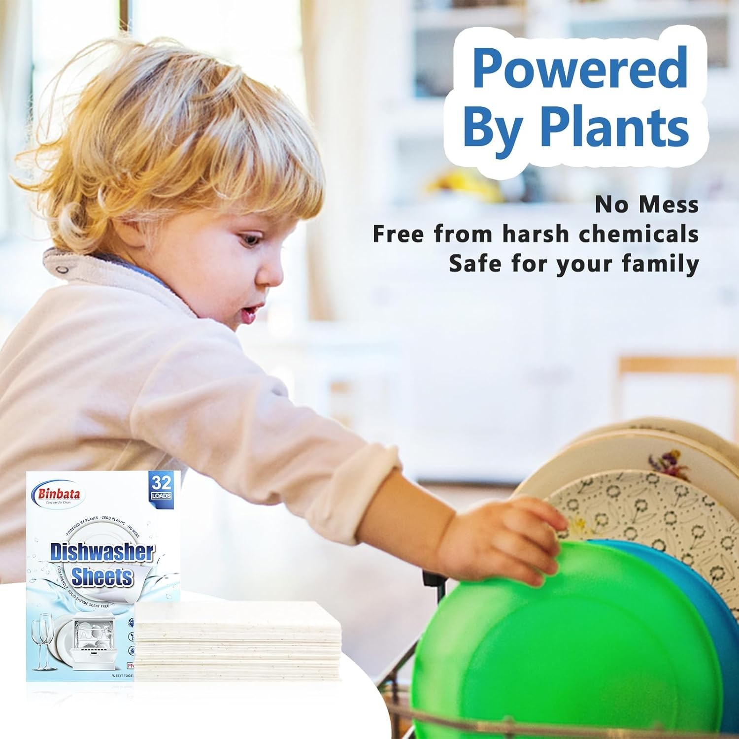 Plant-Based Dishwasher Detergent Sheets – 32 Loads, Non-Toxic and Plastic-Free