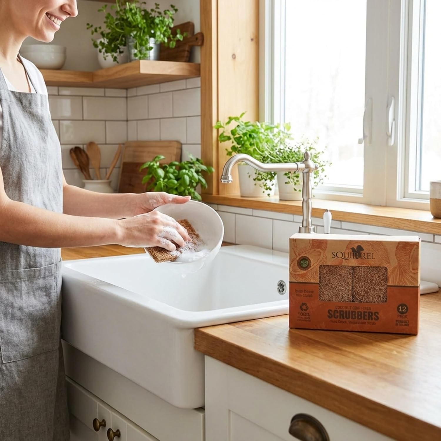 Natural Coconut Coir Fiber Kitchen Scrubbers 12 Pack Biodegradable Non Scratch