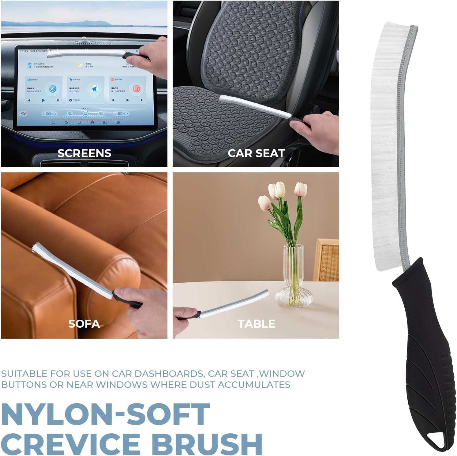 3Pcs Cleaning Brush – Includes 1 Soft Bristle Cleaning Brush, 2 H Color: Black