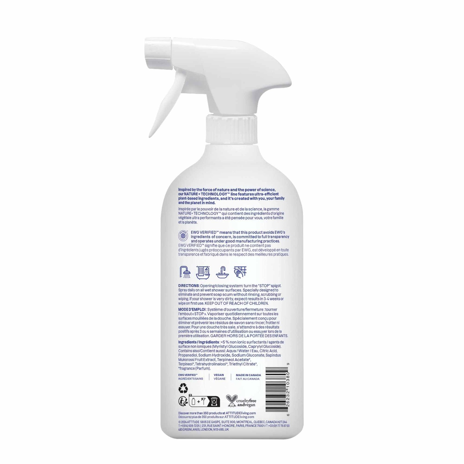 Shower & Tile Cleaner Spray, EWG Verified, Bathroom Cleaner Removes Soap Scum…