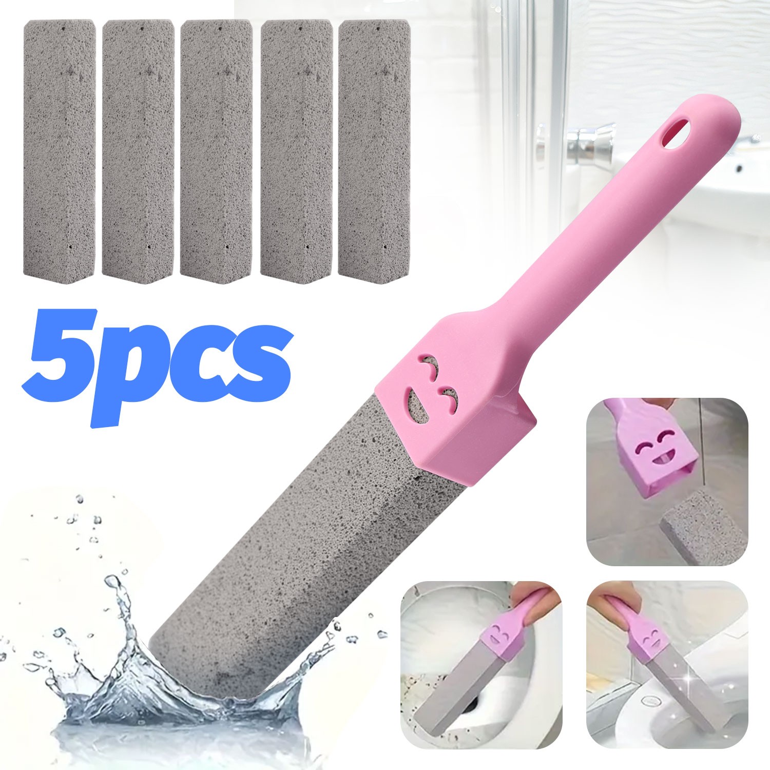 5Pcs Bathroom Pumice Stone Toilet Brush Kit Rust Limescale Remove Cleaning Tools