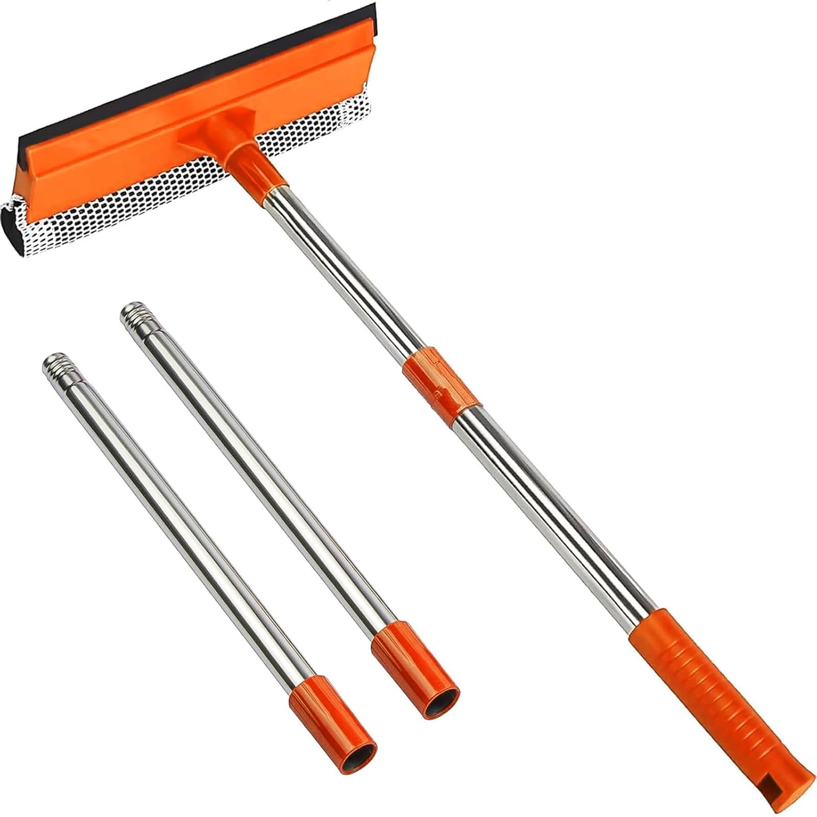 15.9″ Window Squeegee with Extension Pole – 2-in-1 Glass Cleaner and Sponge S…