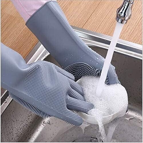 Silicone Dishwashing Gloves, Reusable Rubber Scrubbing Gloves for Kitchen, Cars