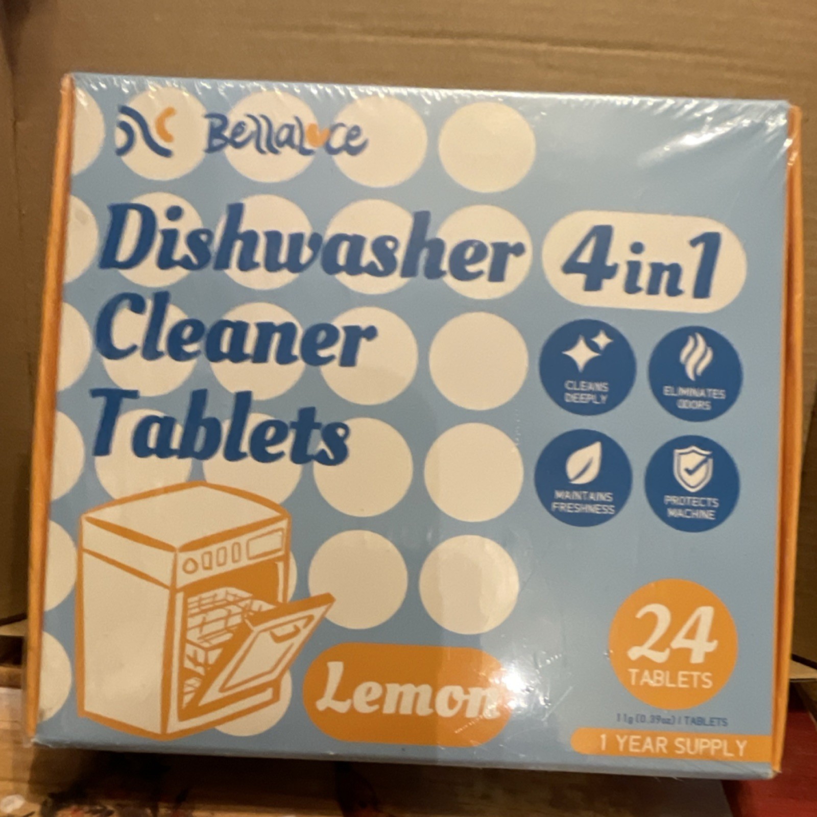 Bellavice Dishwasher Cleaner Tablets Lemon Deep Clean Odor Eliminate 24 Pack