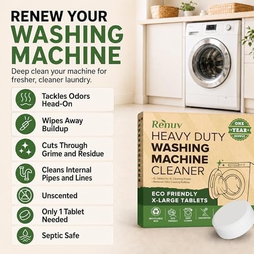 Renuv® Heavy Duty Washing Machine Cleaner and Descaler – Deep Cleaning Tablet…