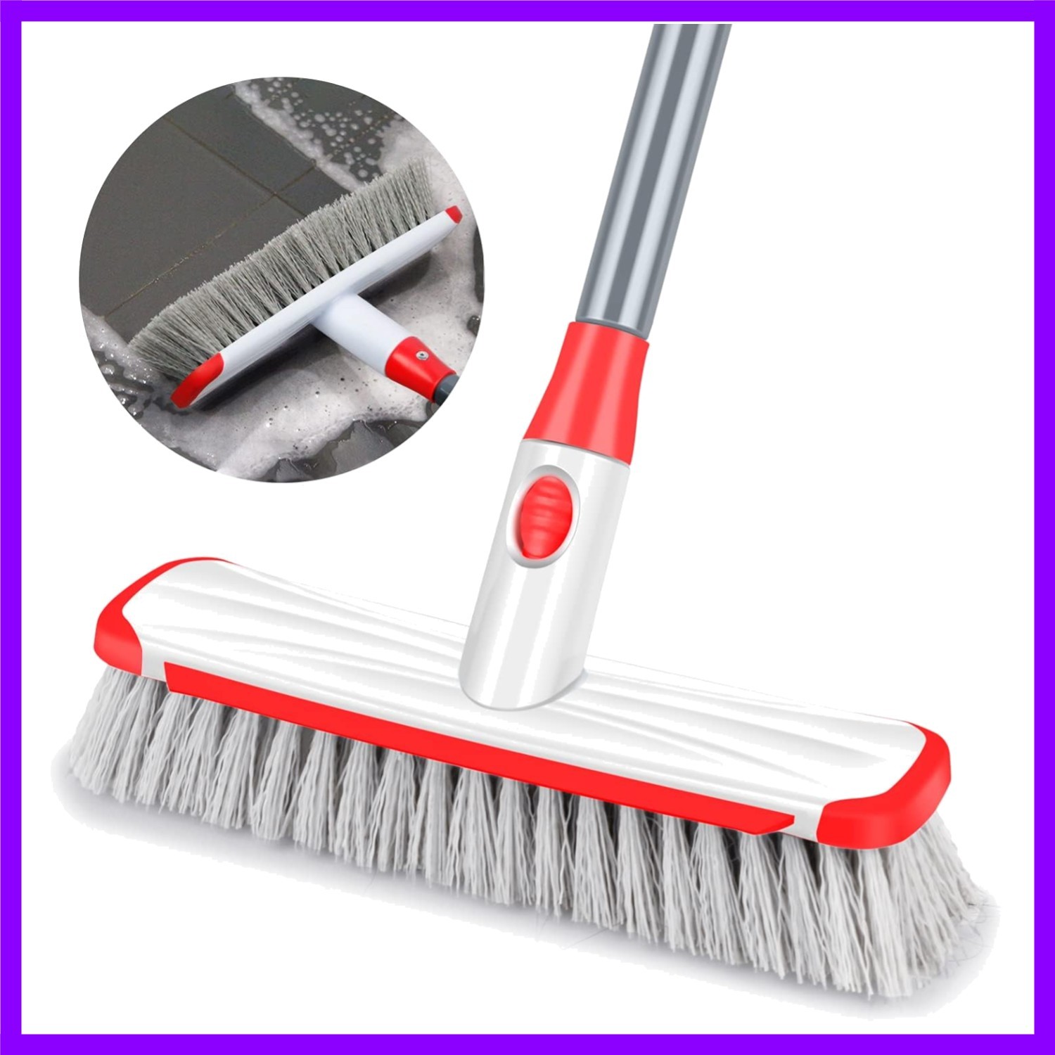 Floor Scrubber with Long Handle, 2 in 1 Scrubbing Brush Stiff Bristle Shower …