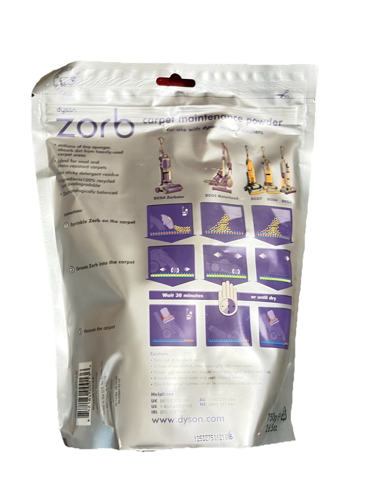 Dyson Zorb Carpet Maintenance Powder Cleaner 26.5 oz 750g Bag 03914-07