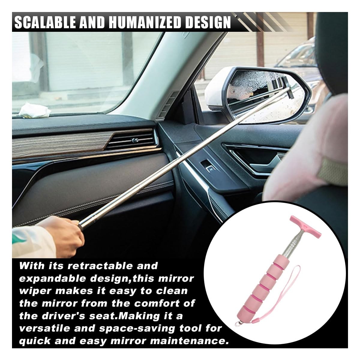Retractable Car Side Mirror Squeegee Rearview Mirror Cleaner Wiper for Vehicles
