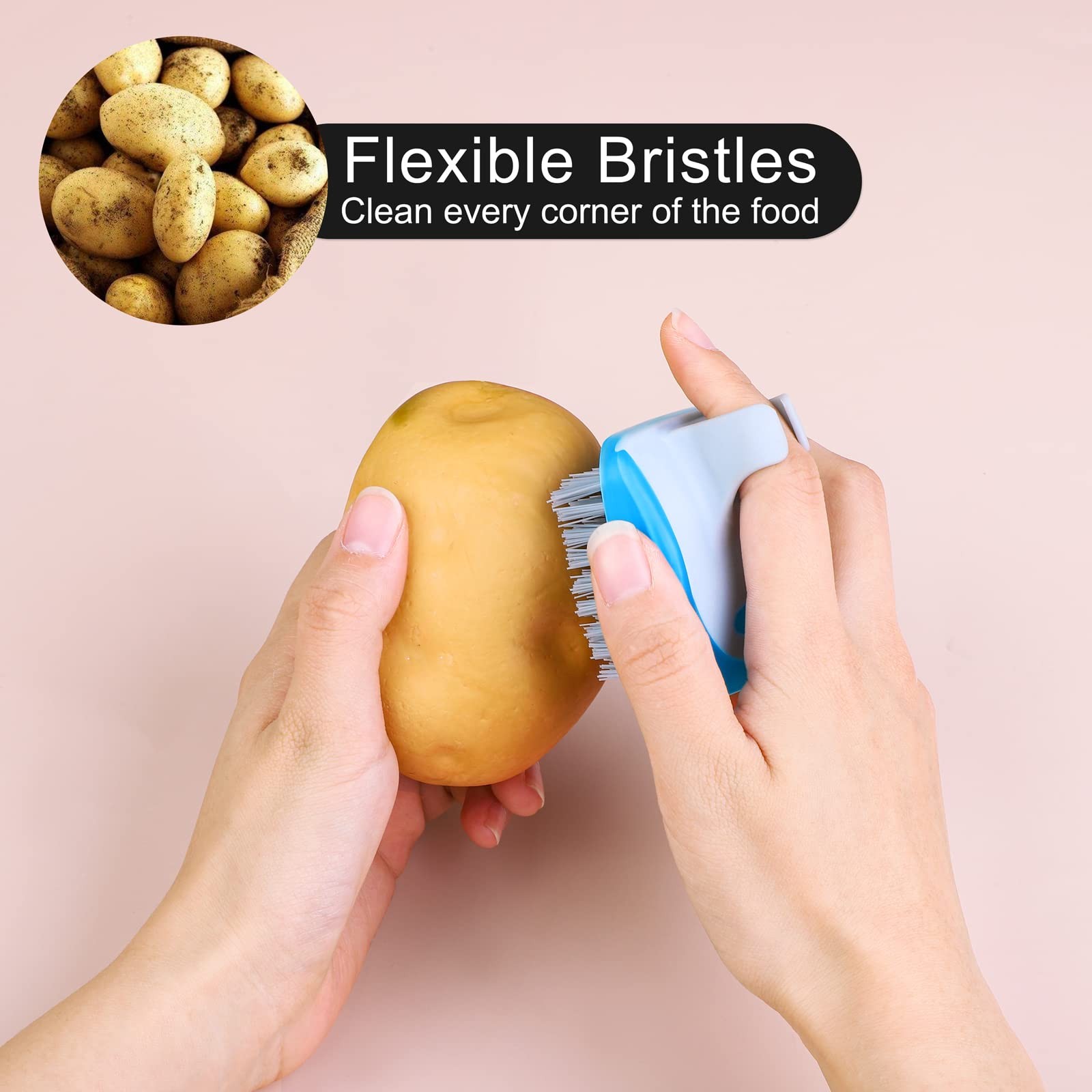 4 Pieces Vegetable Brush Potato Scrubber Brush Silicone Hard and Soft Side Fr…